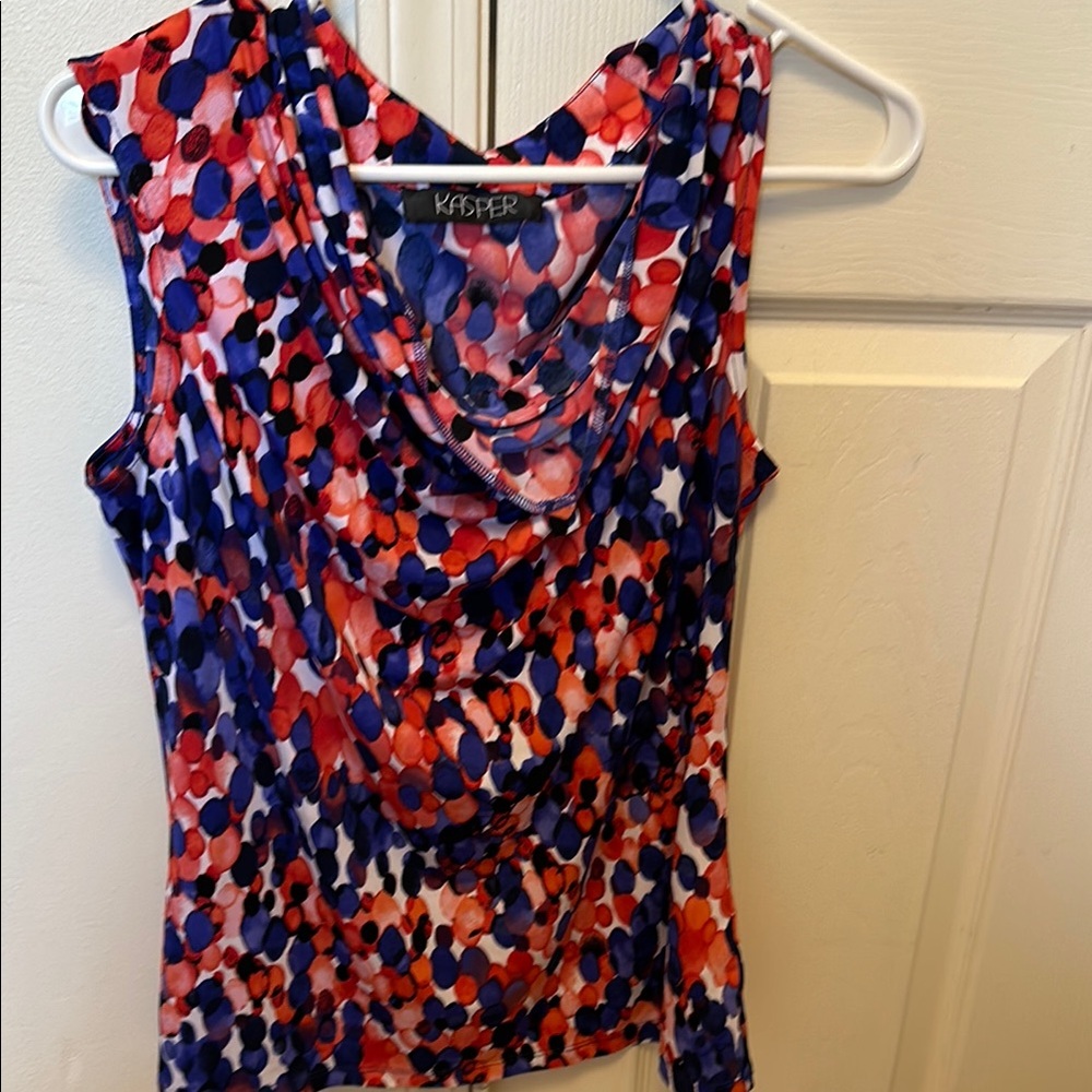 Kasper Blue and Pink Sleeveless Asymmetrical Blouse